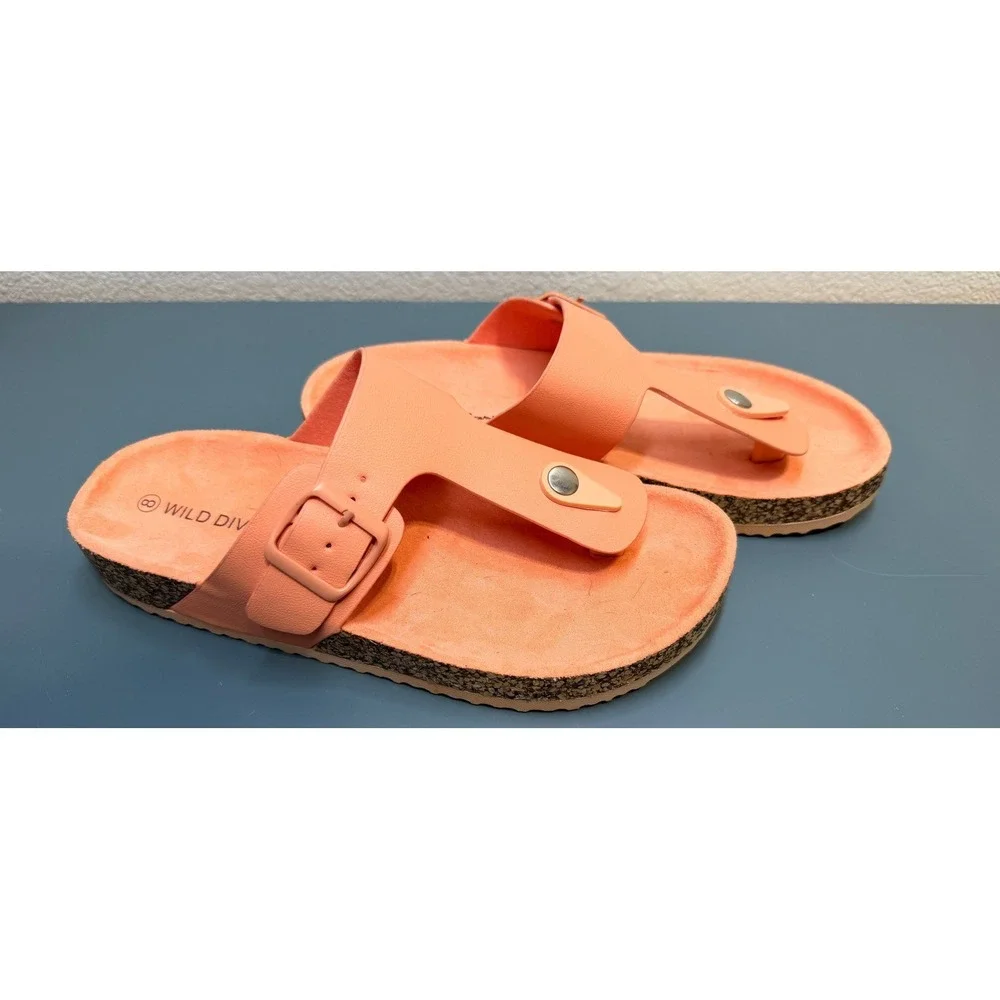Wild Diva‎ Lounge Womens 8 Coral Peach Cork Platform Thong Buckle Sandals